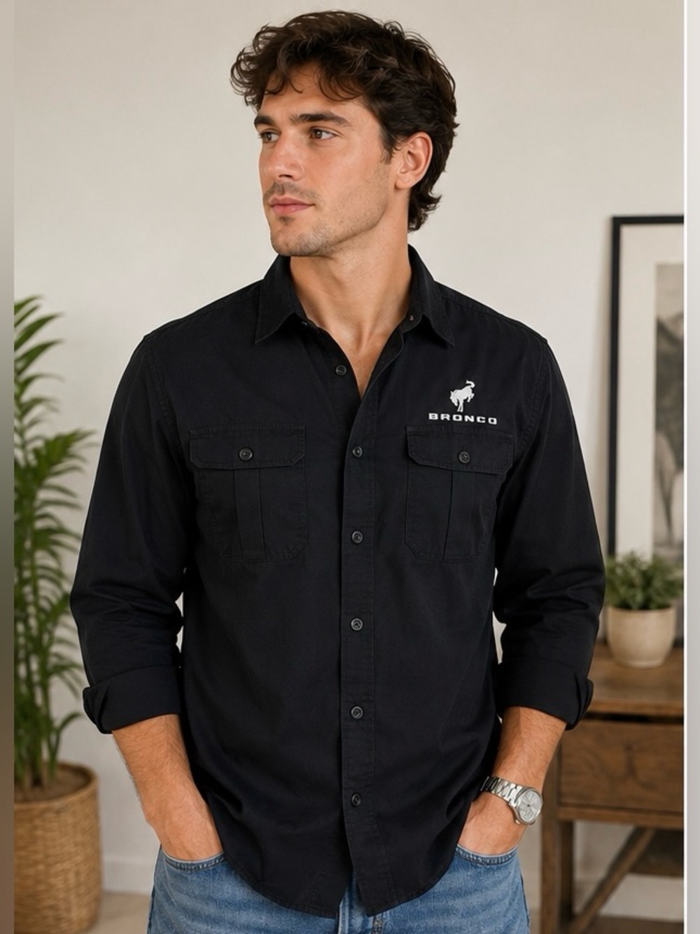 Ford Bronco Black Utility Button Up Shirt Men’s Large Workwear